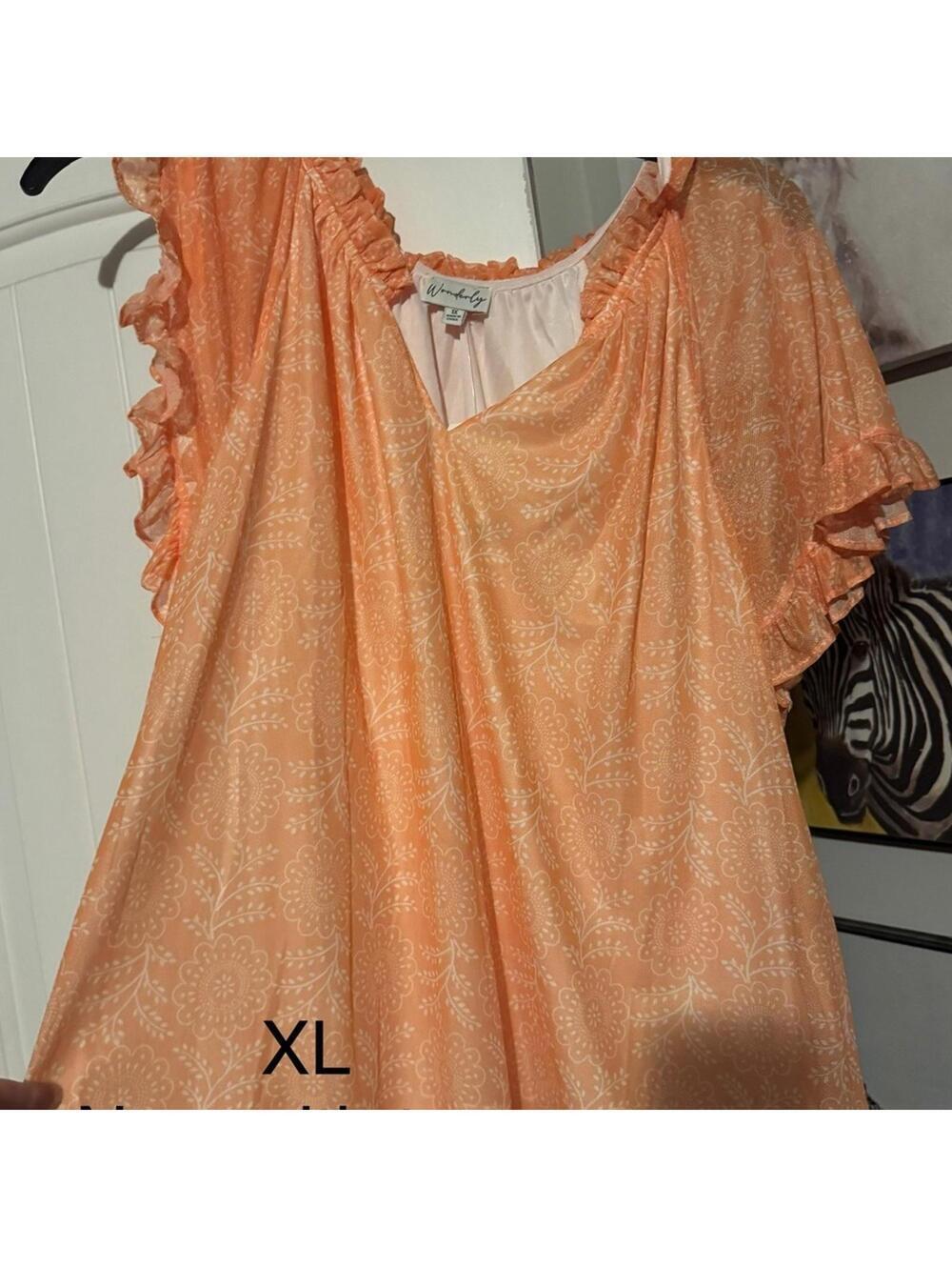 Women's XL Orange Ruffle Sleeve Top